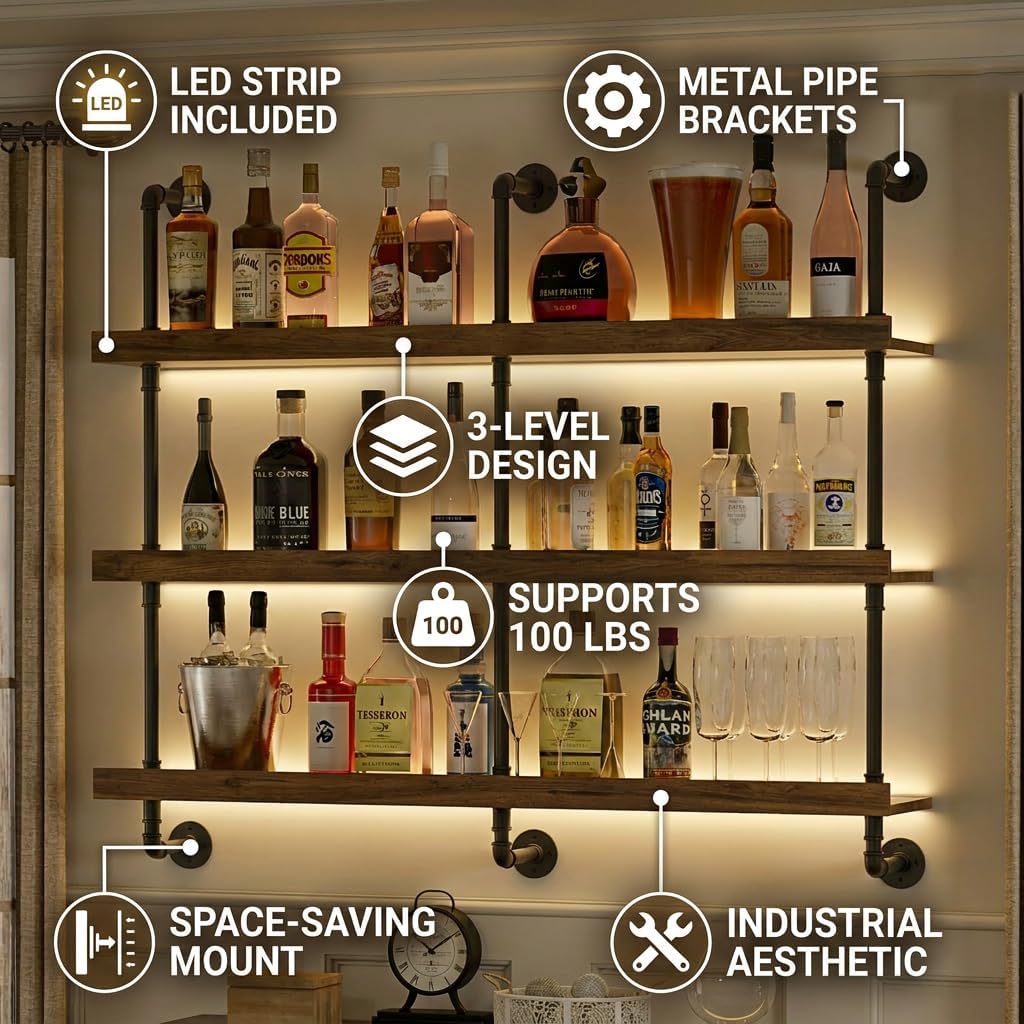 Étagère à vin murale avec écla - Food Storage Shelving avis et prix